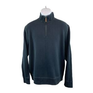 Lands End Mens Size Medium Sweater 1/4 Zip Black High Neck Long Sleeve